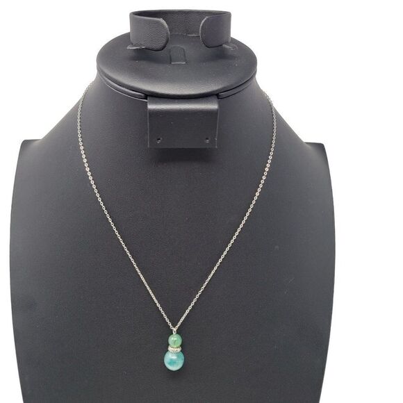 Princess Necklace Delicate Silver Tone Green Blue Jadelite Drop Pendant Gift - Picture 1 of 12